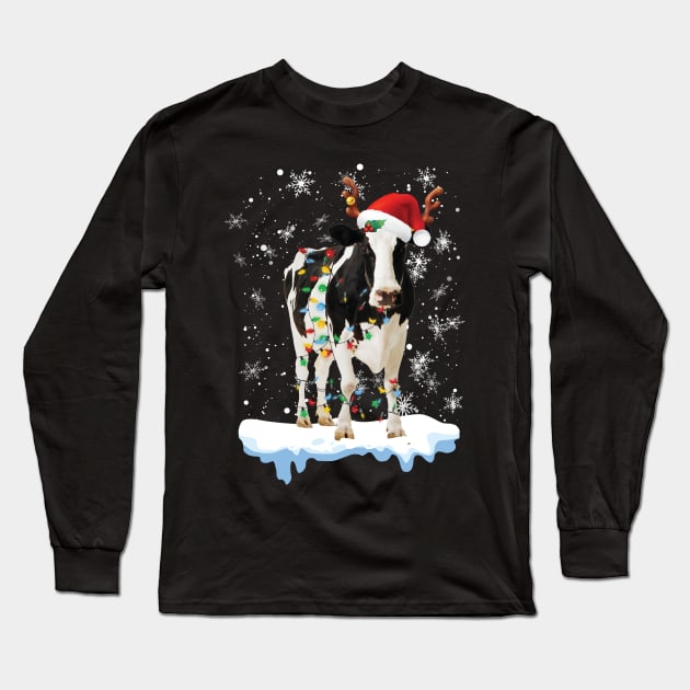 Mooey Christmas Heifers Santa Xmas Lights Cow Lovers Long Sleeve T-Shirt by reginaturner